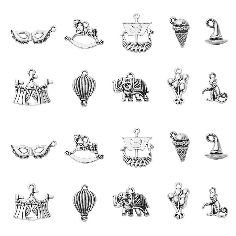 6901 100pcs 10 Styles Tibetan Style Alloy Pendants Carnival Theme Balloon